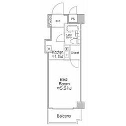 プライム雪谷 6階1Kの間取り