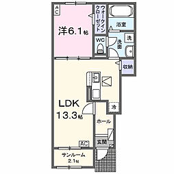 カーサ・ルピナス 1階1LDKの間取り