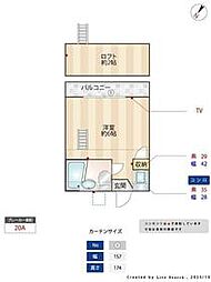 京王線 中河原駅 徒歩7分の賃貸アパート 2階ワンルームの間取り