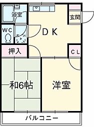 メゾン柏Ｃ 2階2DKの間取り