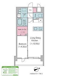 都営浅草線 西馬込駅 徒歩10分の賃貸マンション 8階1LDKの間取り