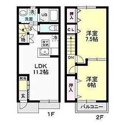 JR鹿島線 鹿島神宮駅 5.3kmの賃貸アパート 1階2LDKの間取り
