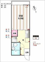 京王線 国領駅 徒歩17分の賃貸アパート 2階1Kの間取り