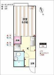 京王線 国領駅 徒歩17分の賃貸アパート 1階1Kの間取り