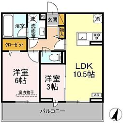 京成松戸線 みのり台駅 徒歩12分の賃貸アパート 3階2LDKの間取り