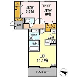 リシェスみのり台　A・B・C　C棟 3階2LDKの間取り