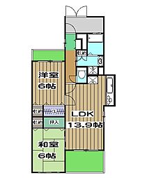 コンフィアンサ桂 3階2LDKの間取り