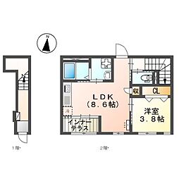 JR八高線 箱根ケ崎駅 徒歩18分の賃貸アパート 2階1LDKの間取り