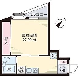 東武伊勢崎線 梅島駅 徒歩2分の賃貸マンション 4階1Kの間取り