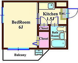 東急池上線 戸越銀座駅 徒歩5分の賃貸マンション 2階1Kの間取り