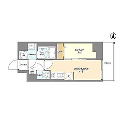 都営新宿線 菊川駅 徒歩4分の賃貸マンション 10階1DKの間取り