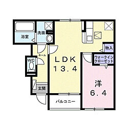 ミモザ 1階1LDKの間取り