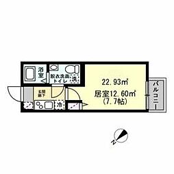 リヴィエールII 2階1Kの間取り