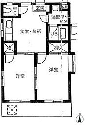 東急池上線 洗足池駅 徒歩5分の賃貸マンション 1階2DKの間取り