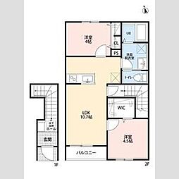 リーブルファイン若葉桜木 2階2LDKの間取り