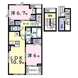 アヴァンセIII 3階2LDKの間取り