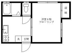 西武新宿線 新井薬師前駅 徒歩10分の賃貸アパート 2階1Kの間取り