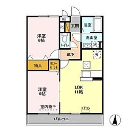 JR鹿島線 鹿島神宮駅 徒歩25分の賃貸アパート 1階2LDKの間取り