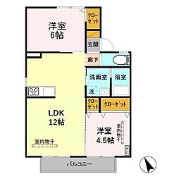 東武桐生線 新桐生駅 徒歩7分の賃貸アパート 1階2LDKの間取り