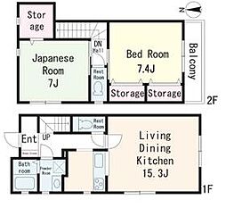 都営大江戸線 光が丘駅 徒歩15分の賃貸アパート 1階2LDKの間取り