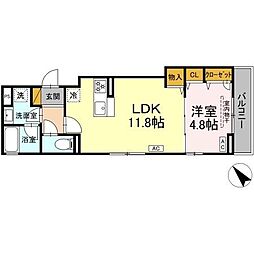 京成本線 京成大久保駅 徒歩10分の賃貸アパート 3階1LDKの間取り