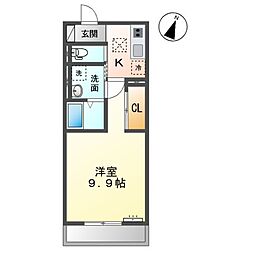 袖ケ浦市蔵波新築マンション 1階1Kの間取り
