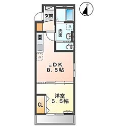 袖ケ浦市蔵波新築マンション 2階1LDKの間取り