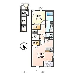 グリーンメゾンV 2階1LDKの間取り