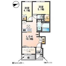 名鉄尾西線 日比野駅 徒歩14分の賃貸アパート 1階2LDKの間取り