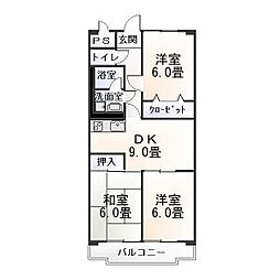 オアシス鷹丘 205 2階2LDKの間取り