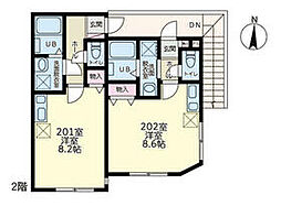 京急本線 安針塚駅 徒歩5分の賃貸アパート 2階ワンルームの間取り