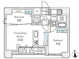 東京メトロ千代田線 湯島駅 徒歩5分の賃貸マンション 10階2LDKの間取り