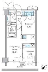 京急本線 立会川駅 徒歩5分の賃貸マンション 5階2LDKの間取り