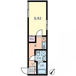 JR京浜東北・根岸線 大森駅 徒歩13分の賃貸アパート 2階1Kの間取り