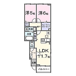 JR常磐線 神立駅 徒歩33分の賃貸アパート 1階2LDKの間取り