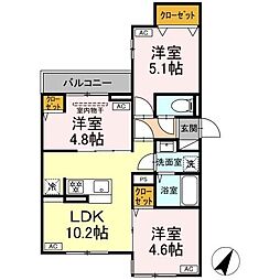 西武新宿線 下井草駅 徒歩10分の賃貸アパート 2階3LDKの間取り