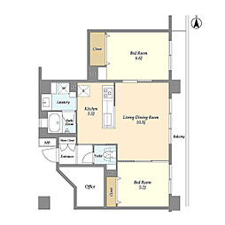 ＨＦ大森町レジデンス 1階2LDKの間取り