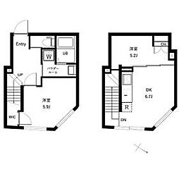 小田急小田原線 南新宿駅 徒歩5分の賃貸マンション 1階2DKの間取り