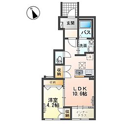 JR常磐線 荒川沖駅 4.6kmの賃貸アパート 1階1LDKの間取り