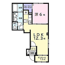 デルーナI 103 1階1LDKの間取り