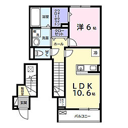 デルーナI 202 2階1LDKの間取り