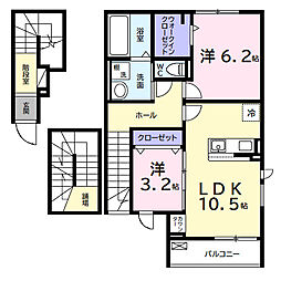 デルーナI 303 3階2LDKの間取り