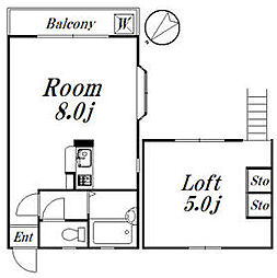 メゾン西船 2階ワンルームの間取り