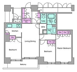 JR山手線 五反田駅 徒歩8分の賃貸マンション 20階3LDKの間取り