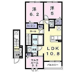 JR総武線 東中野駅 徒歩13分の賃貸アパート 2階3LDKの間取り