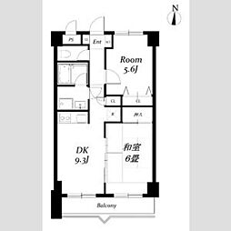 ロイヤルプレステージ 3階2DKの間取り