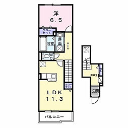 東武伊勢崎線 新伊勢崎駅 徒歩7分の賃貸アパート 2階1LDKの間取り