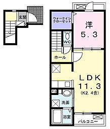 ラ・シモーヌ・メゾン　ＭＨ 2階1LDKの間取り