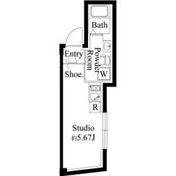 東京メトロ千代田線 代々木上原駅 徒歩3分の賃貸マンション 4階ワンルームの間取り