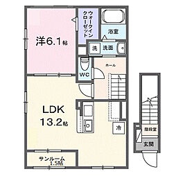 JR南武線 尻手駅 徒歩9分の賃貸アパート 2階1LDKの間取り